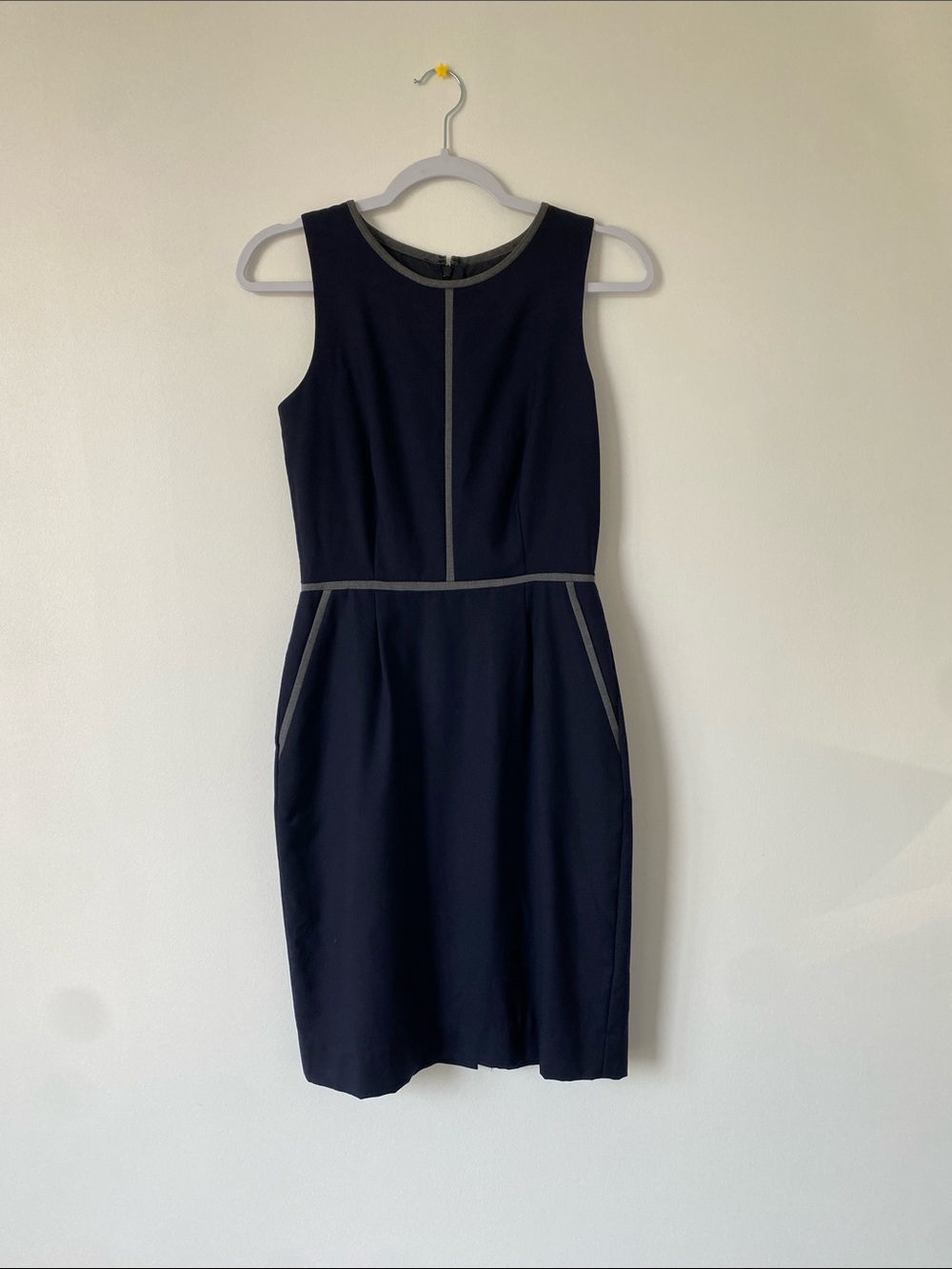 J Crew Sleeveless Navy Sheath Dress with Contrast Trim